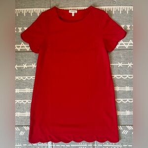 Monteau Red Scalloped Hem Short Sleeve Dress